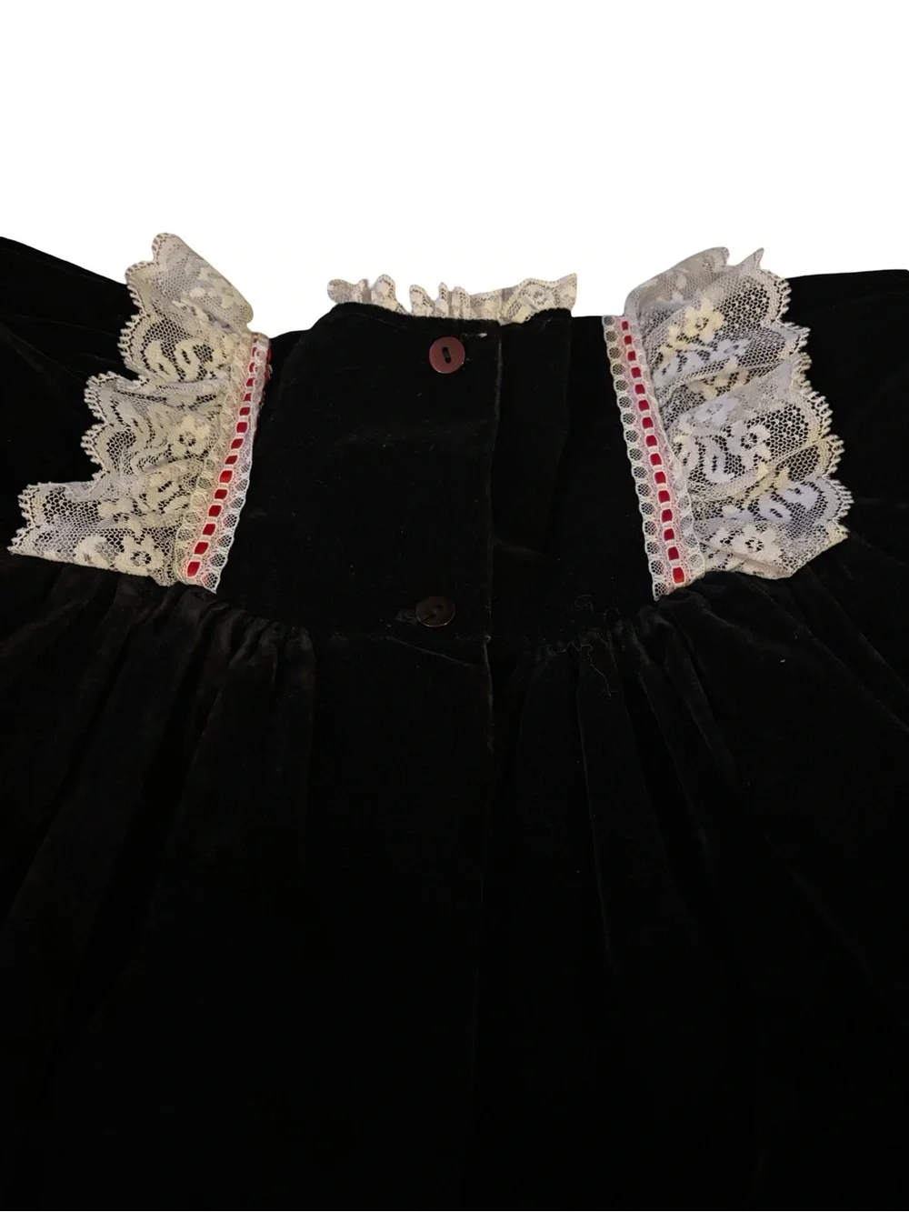 Vintage Made In USA Hugs & Kisses Girls' Black Velvet Lace-Trim Formal Dress